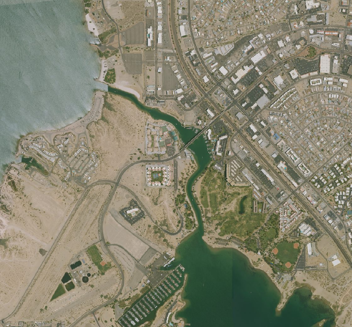 NAIP aerial imagery of the island and London Bridge in Lake Havasu City, June 2023