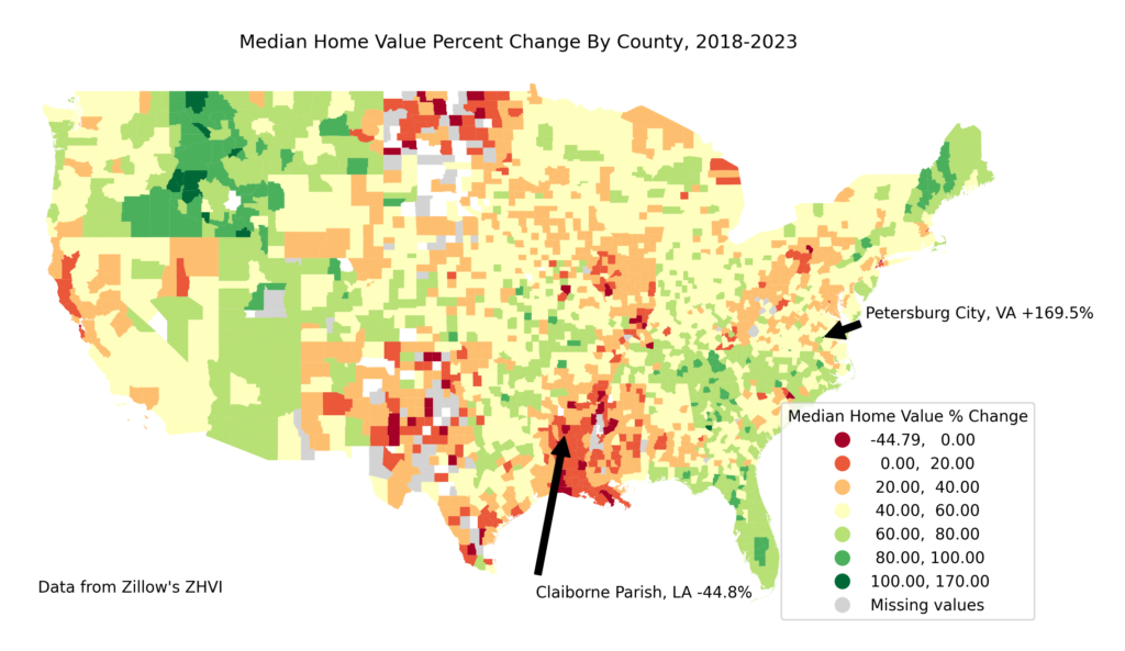 Change In Real Estate Values In The US 2018-2023