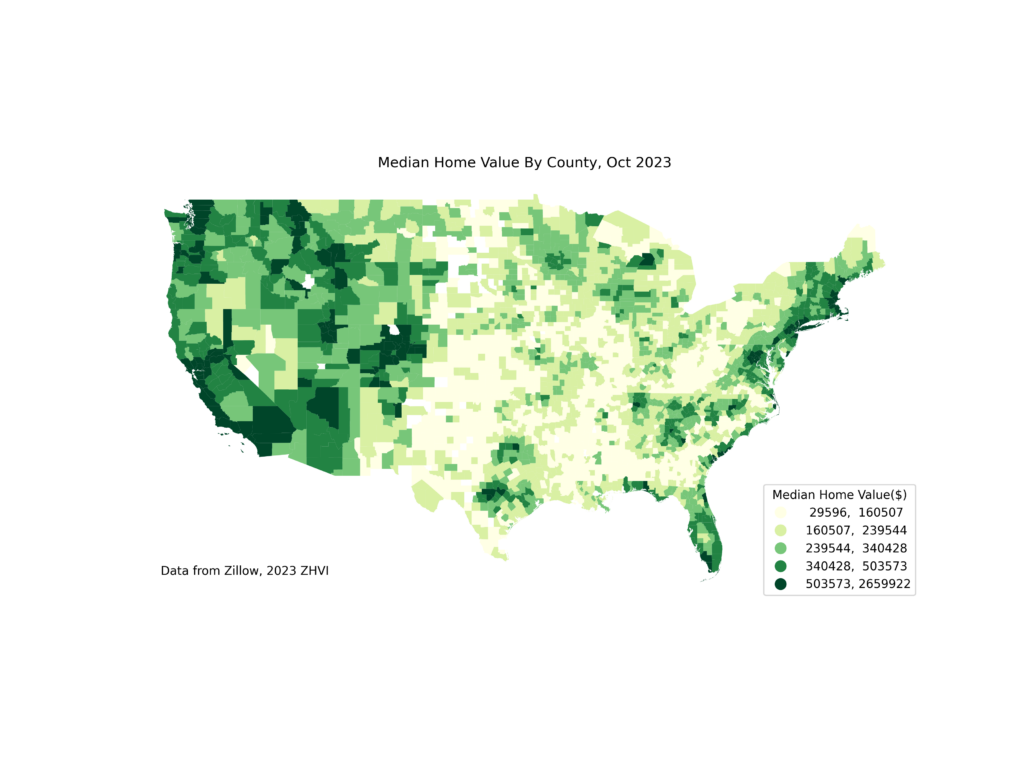 Relative property values throughout the US - by county