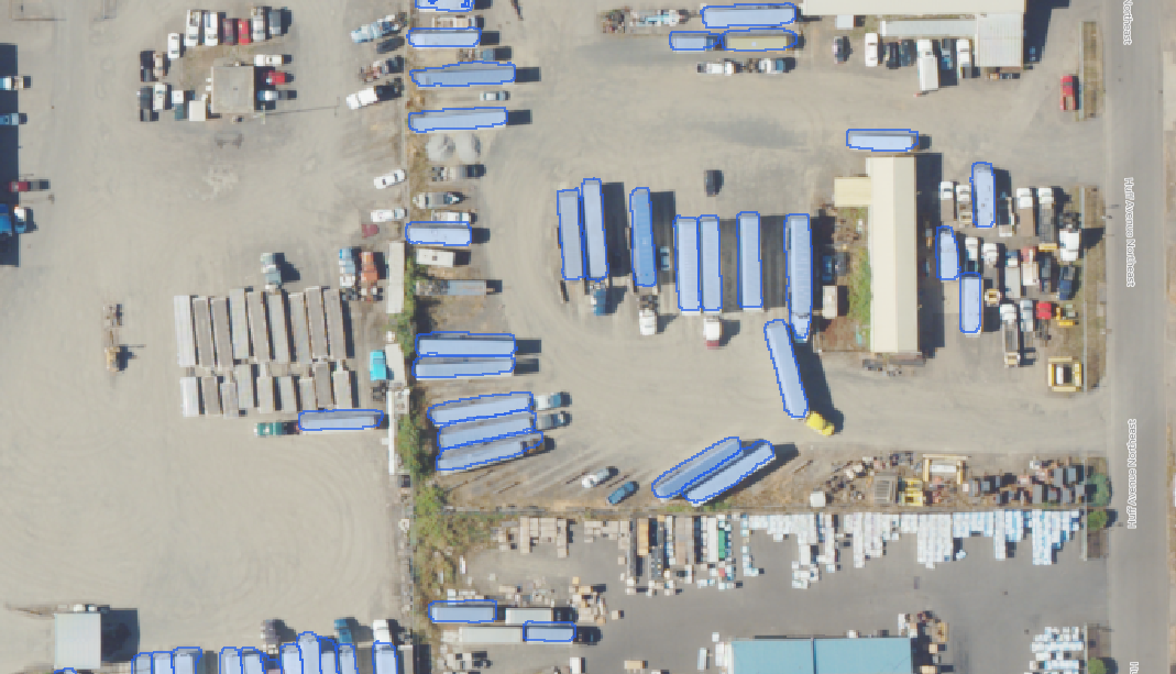 SAM 3 detecting shipping containers in a storage yard.