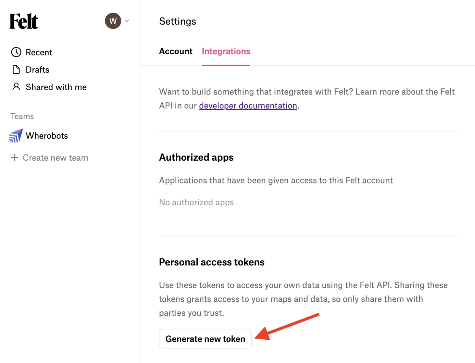 Creating a Felt API token