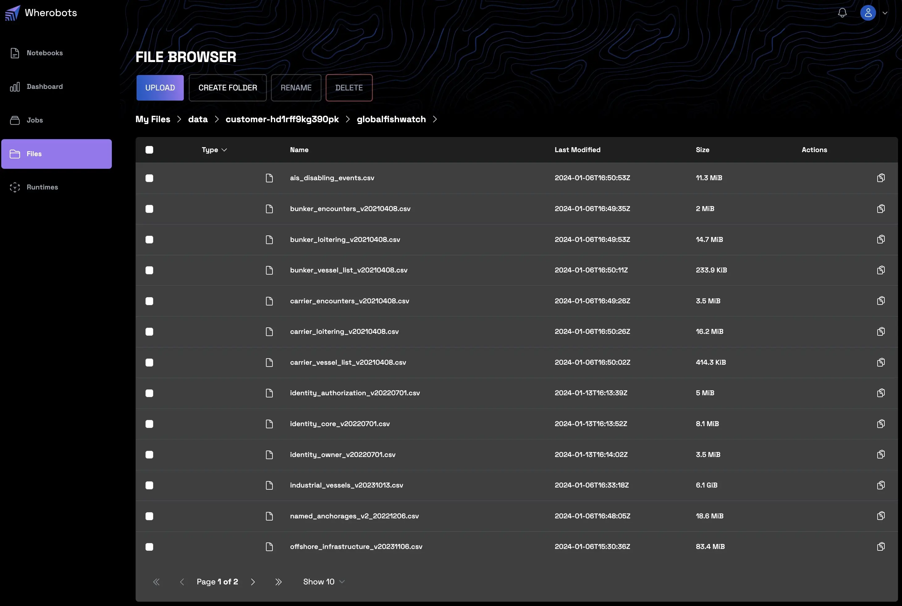 Wherobots Cloud file browser