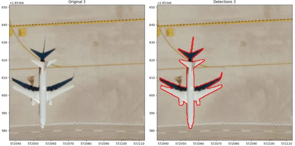 SAM 2 for geospatial AI showing airplane segmentation