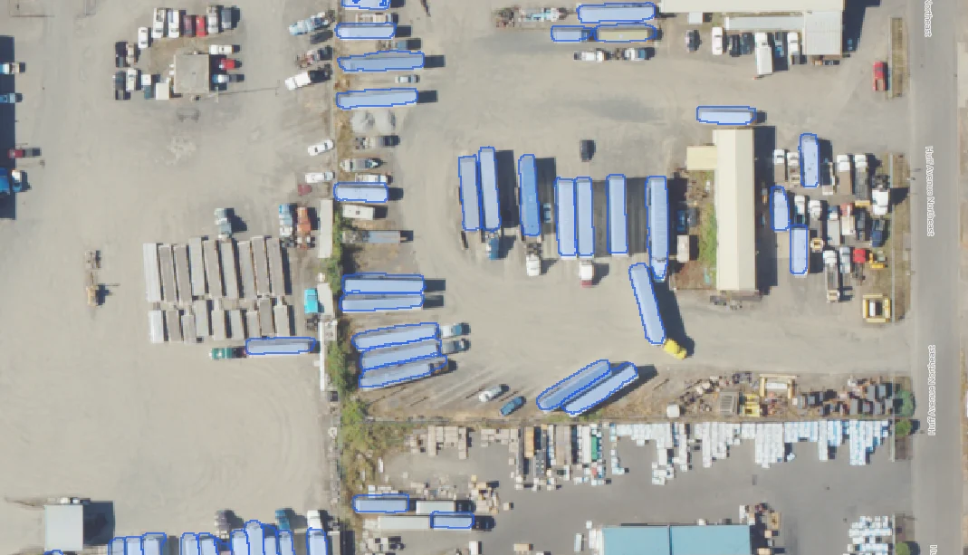 SAM 3 detecting shipping containers in a storage yard.